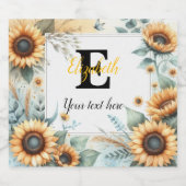 Monogramm Name Text Sonnenblumen Aquarell Alkoholflaschenetikett (Einzelnes Label)