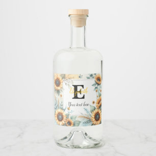 Monogramm-Name-Text Sonnenblumen Aquarell modern Alkoholflaschenetikett