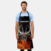 Monogramm-Name-Totenkopf Flammendes Feuer Schürze (Getragen)