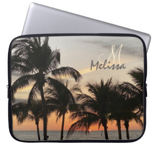 Monogramm Name Trendy Florida Sunset Palm Ocean Laptopschutzhülle