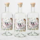 Monogramm Name Tropische Blume Blätter Aquarell Alkoholflaschenetikett (Flaschen)