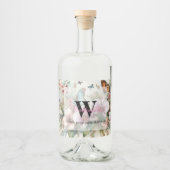 Monogramm Name Tropische Blume Blätter Aquarell Alkoholflaschenetikett (Vorderseite)