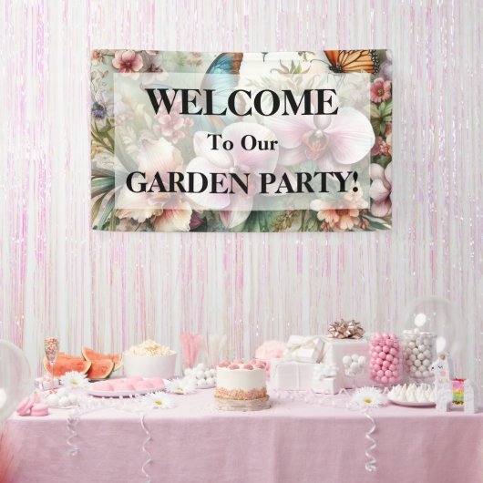 Monogramm Name Tropische Blume Blätter Aquarell Banner (Party)