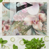 Monogramm Name Tropische Blume Blätter Aquarell Geschirrtuch (Gefaltet)