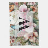 Monogramm Name Tropische Blume Blätter Aquarell Geschirrtuch (Vertikal)