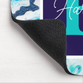 Monogramm-Name Türkis und Blauer Marmor Mousepad (Ecke)