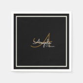 Monogramm (Name und Initial) auf schwarzer Norm Serviette (Vorderseite)