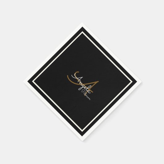 Monogramm (Name und Initial) auf schwarzer Norm Serviette (Ecke)