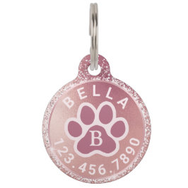 Monogramm Name und Telefon | Rose Gold Round Pet T Haustiermarke