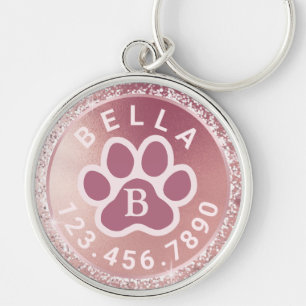 Monogramm Name und Telefon   Rose Gold Round Pet T Schlüsselanhänger