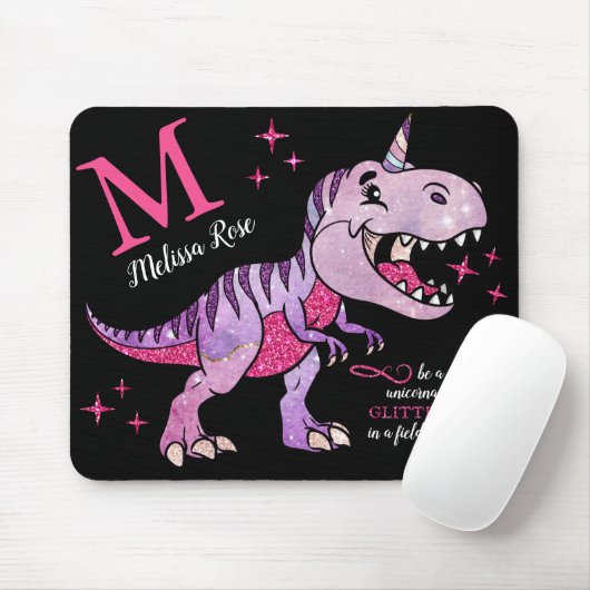 Monogramm Name Unicornasaurus Glitzer Rex Mousepad (Mit Mouse)