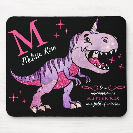 Monogramm Name Unicornasaurus Glitzer Rex Mousepad (Vorne)