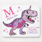 Monogramm Name Unicornasaurus Pink Glitzer Rex Mousepad (Vorne)