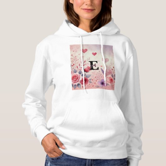 Monogramm Name Valentinherzen Blütenfarbe Hoodie (Vorderseite)