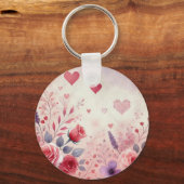 Monogramm Name Valentinherzen Blütenfarbe Schlüsselanhänger (Rückseite)