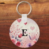 Monogramm Name Valentinherzen Blütenfarbe Schlüsselanhänger (Vorderseite)