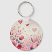 Monogramm Name Valentinherzen Blütenfarbe Schlüsselanhänger (Rückseite)