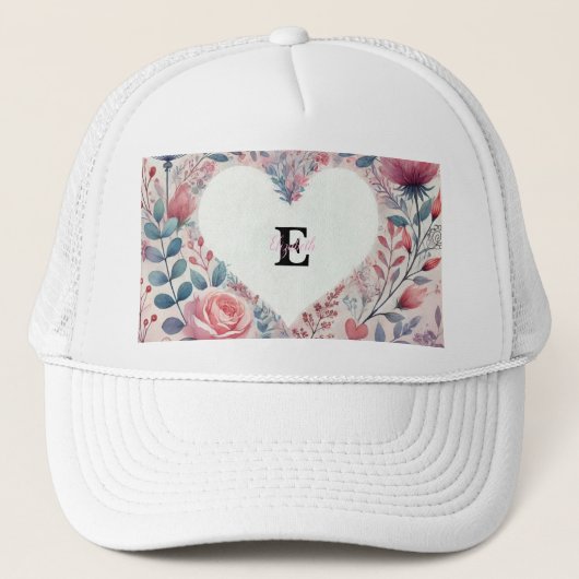 Monogramm Name Valentinherzen Blütenfarbe Truckerkappe (Vorderseite)