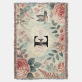 Monogramm Name Vintag romantische Herzen Rosa Blüt Decke (Vorderseite Vertikal)