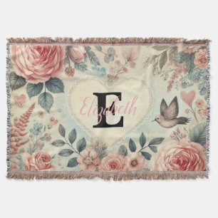 Monogramm Name Vintag romantische Herzen Rosa Blüt Decke