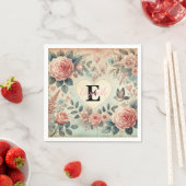 Monogramm Name Vintag romantische Herzen Rosa Blüt Serviette (Beispiel)
