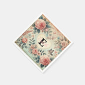 Monogramm Name Vintag romantische Herzen Rosa Blüt Serviette (Ecke)