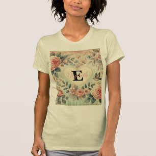 Monogramm Name Vintag romantische Herzen Rosa Blüt T-Shirt