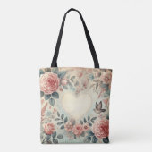 Monogramm Name Vintag romantische Herzen Rosa Blüt Tasche (Rückseite)