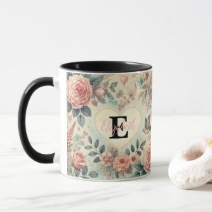 Monogramm Name Vintag romantische Herzen Rosa Blüt Tasse