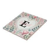 Monogramm Name Vintage Herzen Blumenaquarine Fliese (Seite)