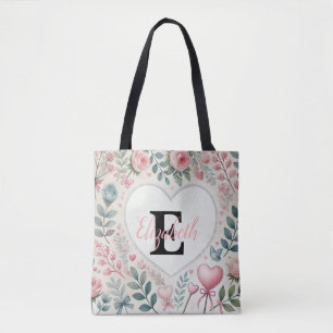Monogramm Name Vintage Herzen Blumenaquarine Tasche