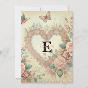 Monogramm-Name vintage Herzen floral Aquarell Feiertagskarte