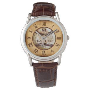 Monogramm, Name Vintage-Look Baseball-Armbanduhr Armbanduhr