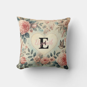 Monogramm-Name vintage romantische Herzen rosa flo Kissen