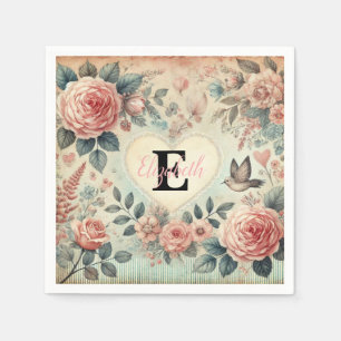 Monogramm Name vintage romantische Herzen rosa flo Serviette