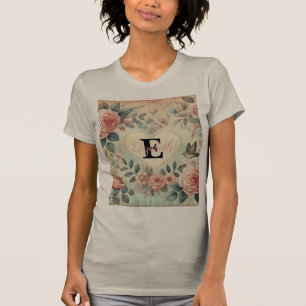 Monogramm-Name vintage romantische Herzen rosa flo T-Shirt