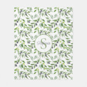 Monogramm-Name-Wasserfarbe-Oliven-Muster  Fleecedecke (Vorderseite)