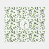 Monogramm-Name-Wasserfarbe-Oliven-Muster  Fleecedecke (Vorderseite (Horizontal))