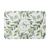 Monogramm-Name-Wasserfarbe-Olivenmuster Badematte (Vorderseite)