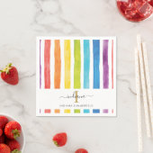 Monogramm Name Wasserfarbe Regenbogen Farbige Stre Serviette (Beispiel)