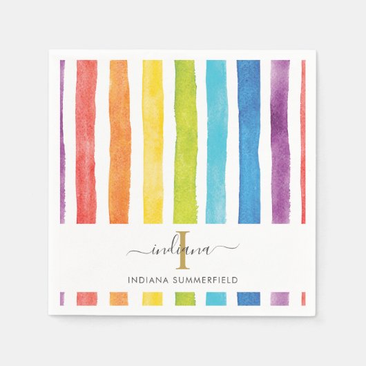 Monogramm Name Wasserfarbe Regenbogen Farbige Stre Serviette (Vorderseite)