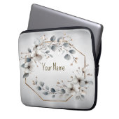 Monogramm Name Wasserfarbe Weißer Blume Goldener R Laptopschutzhülle (Vorderseite Links)