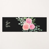 Monogramm Name Watercolor Floral Black Yogamatte (Vorderseite (Horizontal))