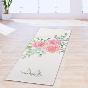 Monogramm Name Watercolor Floral Yogamatte