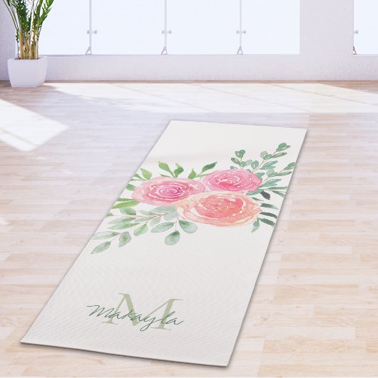 Monogramm Name Watercolor Floral Yogamatte