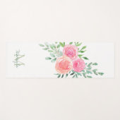 Monogramm Name Watercolor Floral Yogamatte (Vorderseite (Horizontal))