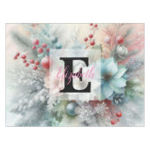 Monogramm Name Weihnachten Blumenpastellfarbe Tischdecke (Vorderseite (Horizontal))