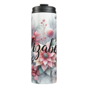 Monogramm-Name Weihnachten floral Pastell-Wasserfa Thermosbecher