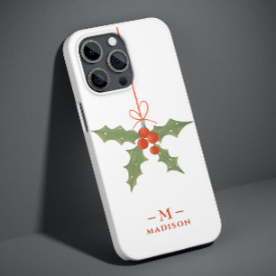 Monogramm Name Weihnachten Stechpalme Winter Flora Case-Mate iPhone 14 Pro Hülle