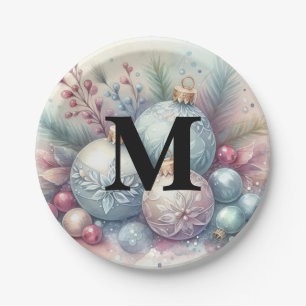 Monogramm-Name Weihnachtsbaum-Ornamente Wasserfarb Pappteller